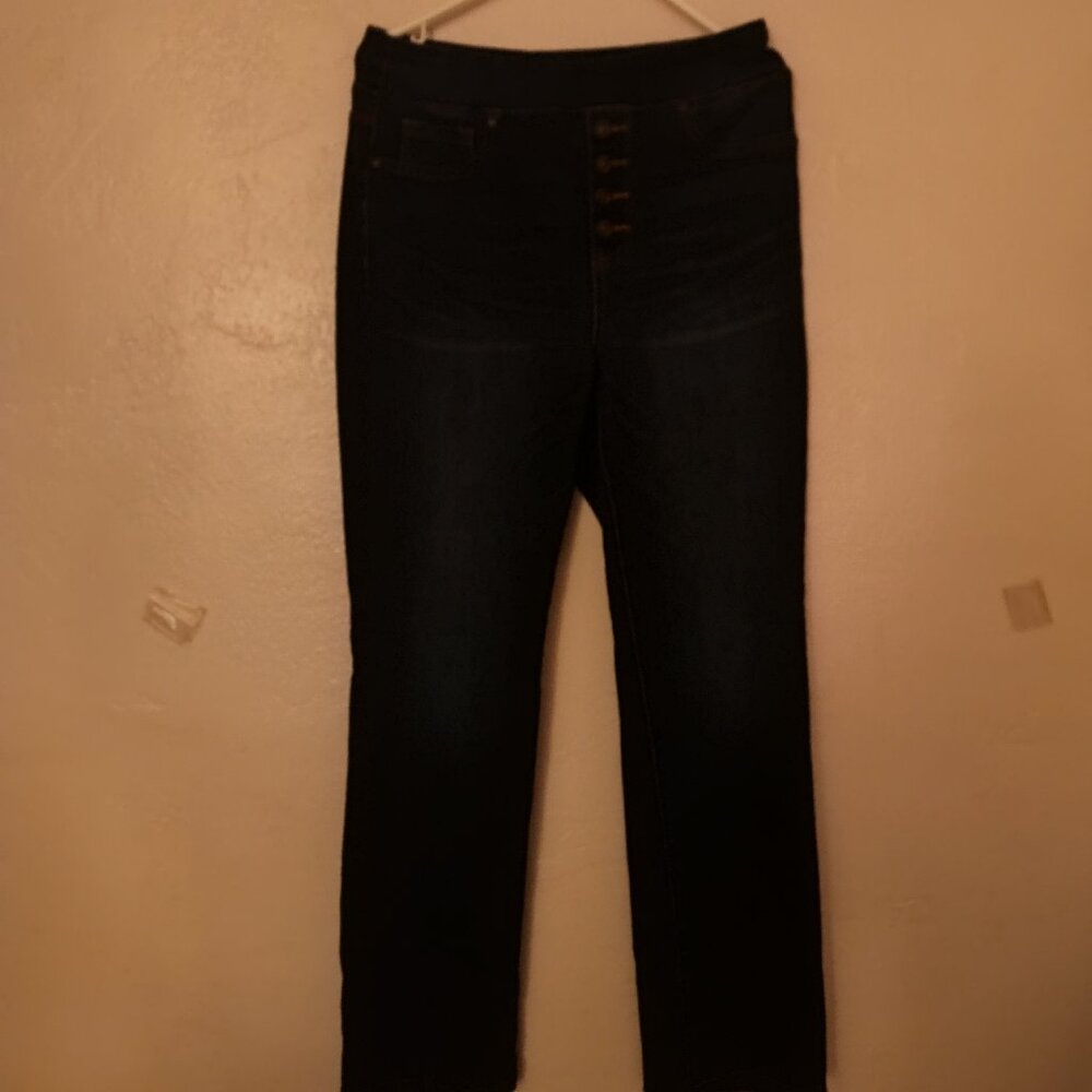 Diane Gilman button fly pull on jeans, blue, women's MT